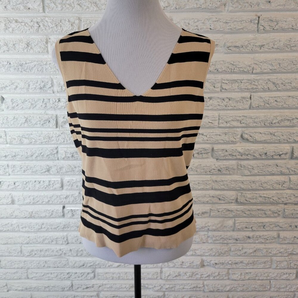 Worthington Womens Top Extra Large XL Sleeveless Black Beige STR158E